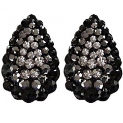 Chic Fashion Women Costume Jewellery, Bold Earring Studs, Black Diamante Pave Teardrop Large Stud Earrings