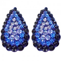 Chic Fashion Women Costume Jewellery, Bold Earring Studs, Blue Diamante Pave Teardrop Large Stud Earrings
