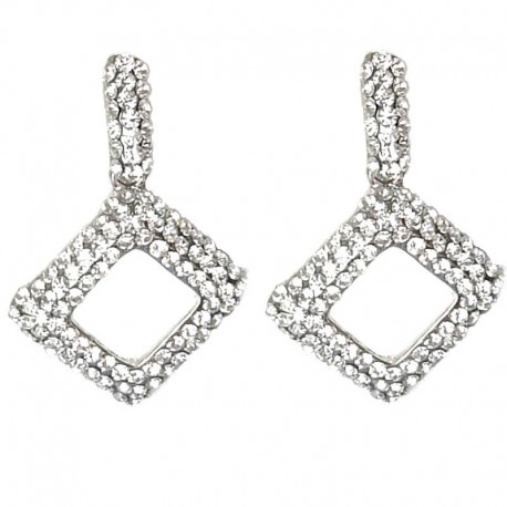 Cool Fashion Dressy Costume Jewellery, Women Gift, Clear Diamante Rectangle Rhombus Drop Earrings