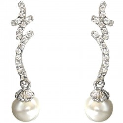 Wedding Dressy Costume Jewellery Accessories, Fashion Women Dainty Gift, Clear Diamante Lightning Beige Pearl Drop Earrings