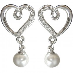 Costume Jewellery Accessories, Fashion Women Girls Small Dainty Gift, Clear Diamante Heart White Pearl Drop Earrings