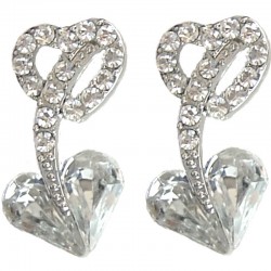 Bling Hip Hop Costume Jewellery Accessories, Fashion Women Dainty Gift, Clear Diamante Double Heart Comet Long Stud Earrings