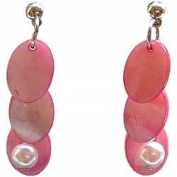 Costume Faux Fake Pearls Jewellery, Fashion Women Accessories, Pink Oval Mother-of-Pearl MOP Drop Earrings