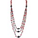 Natural Stone Costume Jewellery Accessories, Fashion Women Gift, Red Howlite Stone Black Bead Three Layer Long Necklace