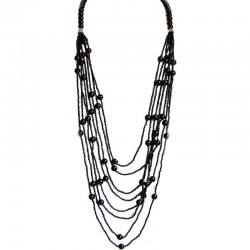Classic Layered Costume Jewellery, Modern Accessories, Fashion Women Gift, Black Pearl Multi Layer Bead Long Necklace