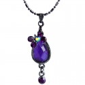 Purple Diamante Butterfly Oval Drop Pendant