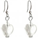 White Murano Glass Heart Bead Dainty Drop Earrings